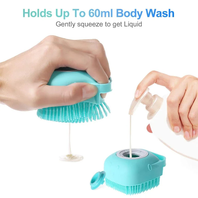 Escova de Banho 2 em 1™ com Dispenser de Shampoo – Massagem e Limpeza Suave para Pets
