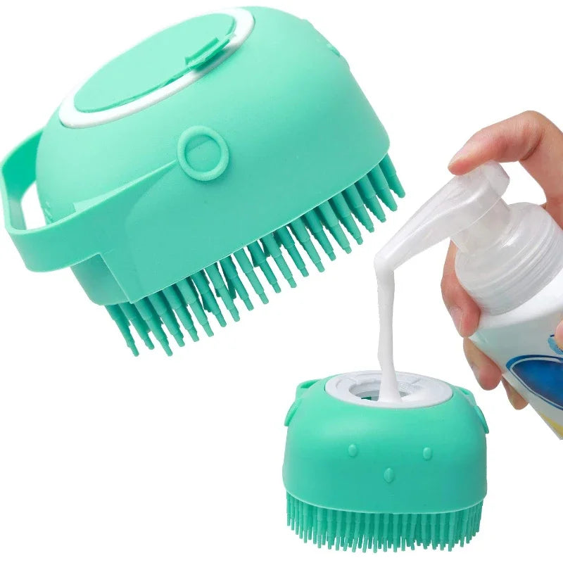 Escova de Banho 2 em 1™ com Dispenser de Shampoo – Massagem e Limpeza Suave para Pets