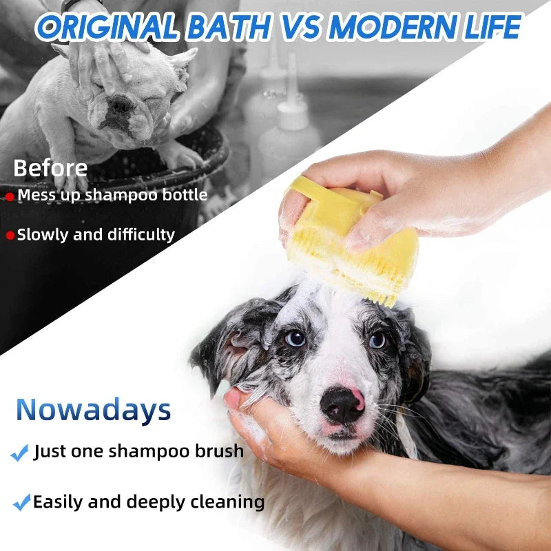 Escova de Banho 2 em 1™ com Dispenser de Shampoo – Massagem e Limpeza Suave para Pets