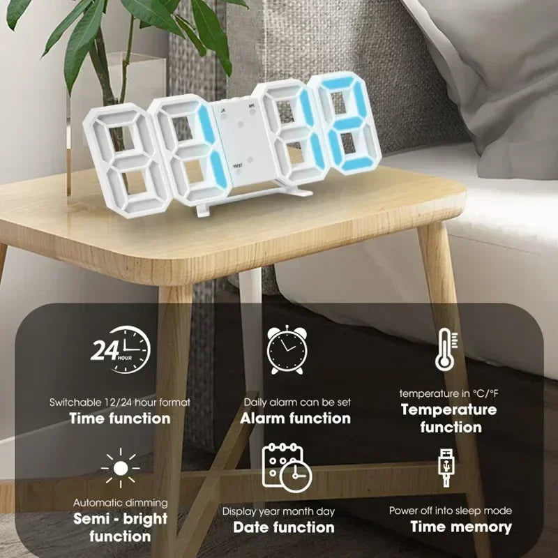 Relógio LED Digital 3D™ - Parede ou Mesa | 3 Níveis de Brilho | Alarme Inteligente