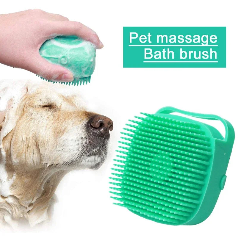 Escova de Banho 2 em 1™ com Dispenser de Shampoo – Massagem e Limpeza Suave para Pets