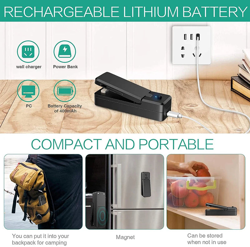 Mini Seladora USB™ 2 em 1 – Conserve Alimentos Sempre Frescos com Praticidade!