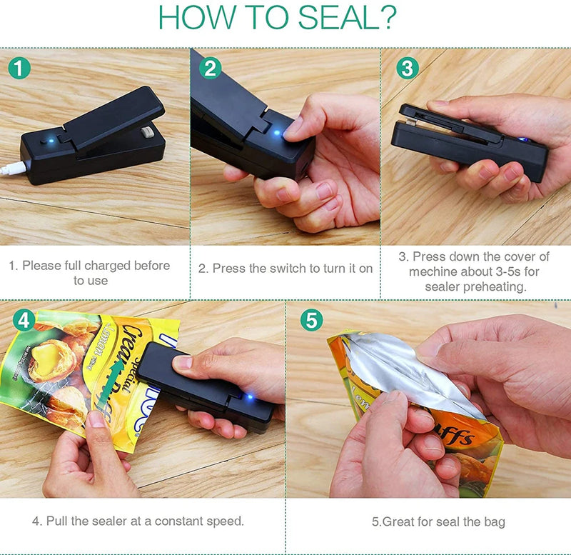 Mini Seladora USB™ 2 em 1 – Conserve Alimentos Sempre Frescos com Praticidade!