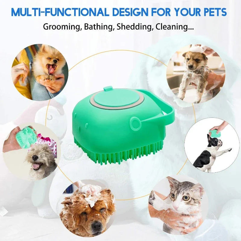 Escova de Banho 2 em 1™ com Dispenser de Shampoo – Massagem e Limpeza Suave para Pets