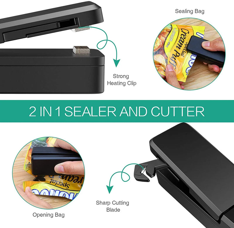 Mini Seladora USB™ 2 em 1 – Conserve Alimentos Sempre Frescos com Praticidade!